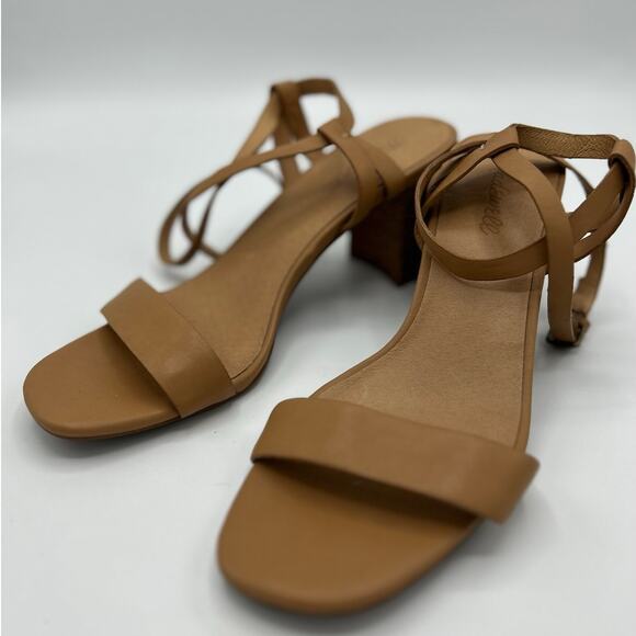 Madewell Loli Sandals 8.5 Tan Leather Ankle‑Strap Block Heel Strappy Amber Clay - Picture 9 of 15